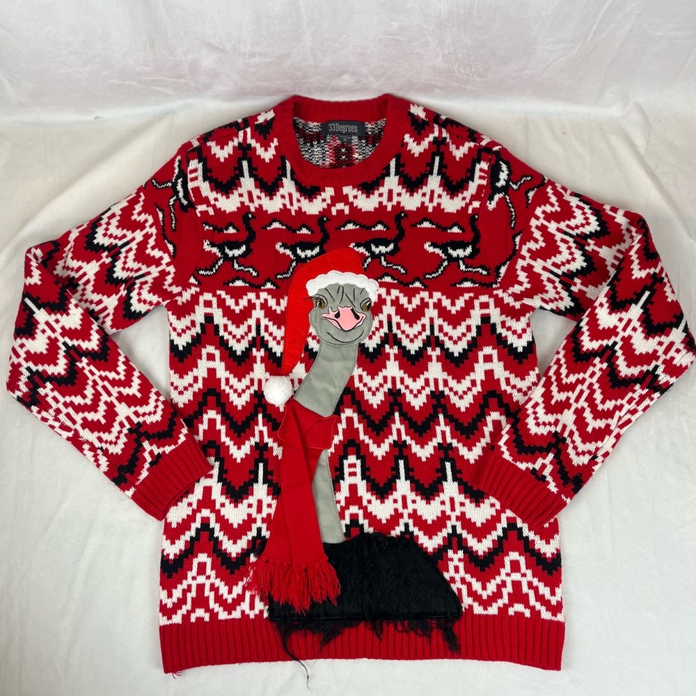 32 Degrees Red and Black Crewneck Sweater with Llama Design